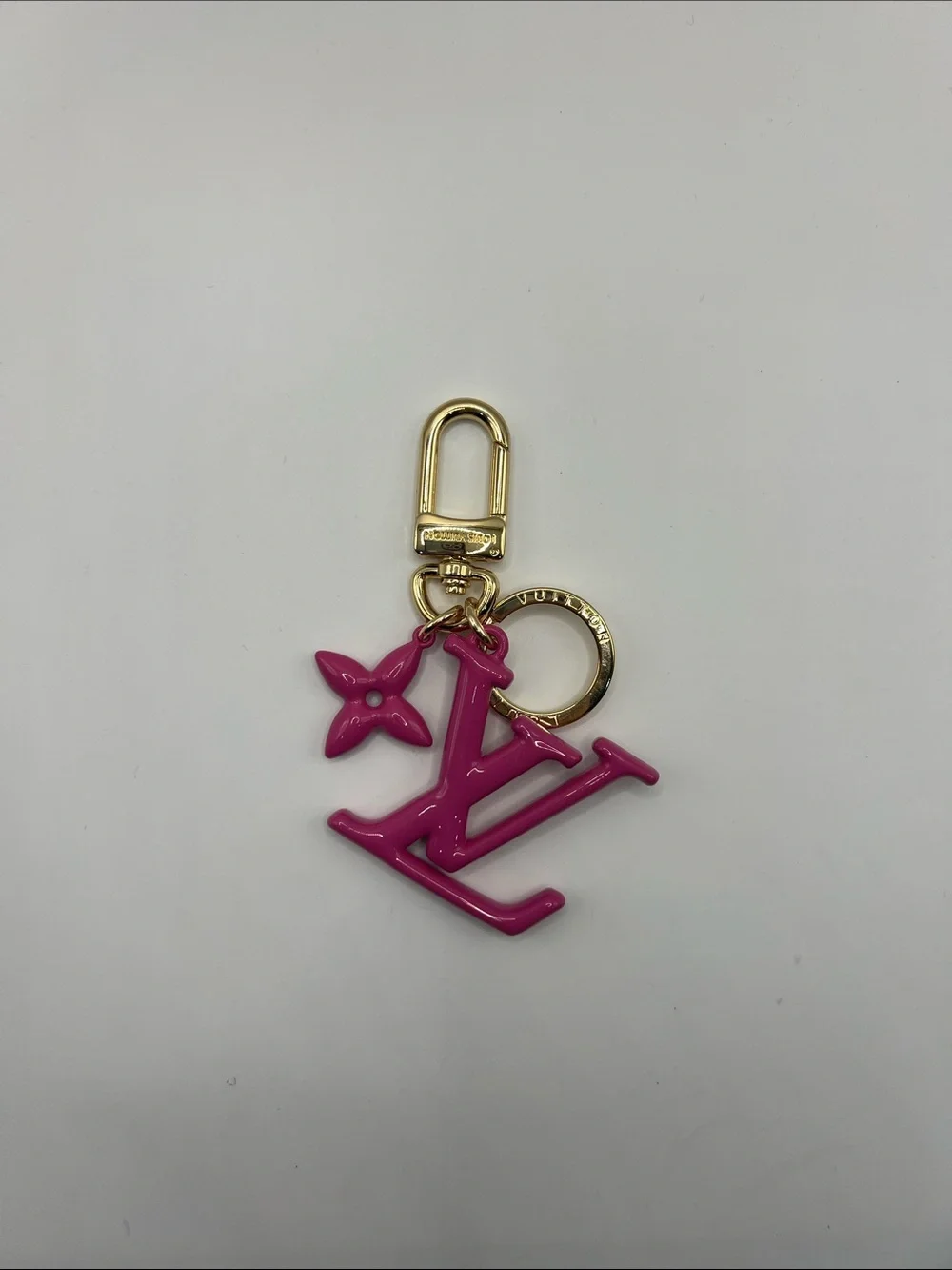 1412. Fuchsia Logo Keychain with Gold Hardware